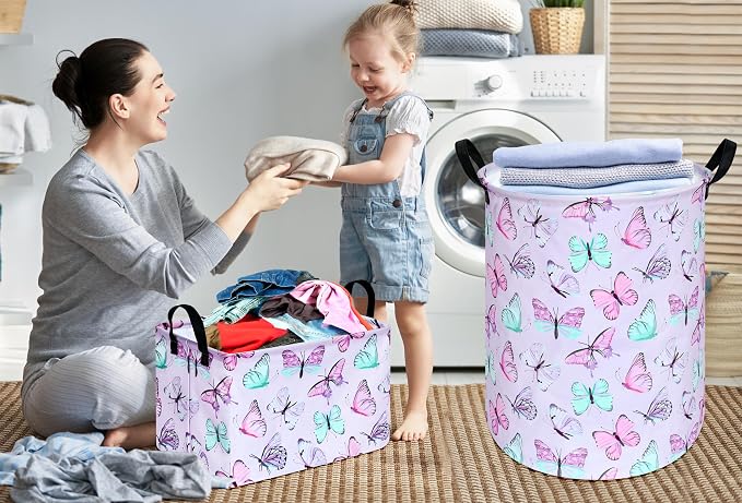 KUNRO Round Laundry Gift Basket Storage Hamper, Clothes Storage Organizer Bins - Image 6