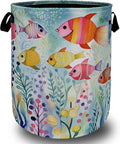 Watercolor Fish Laundry Basket Foldable by SELIONLIKN