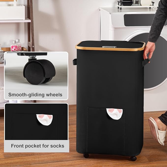 Laundry Basket with Wheels, Tall Dirty Clothes Hamper on Wheels, Rolling - Image 4