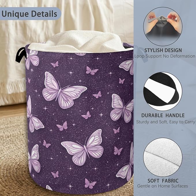 Purple Butterfly Laundry Basket, Oxford Cloth Laundry Hamper - Image 3