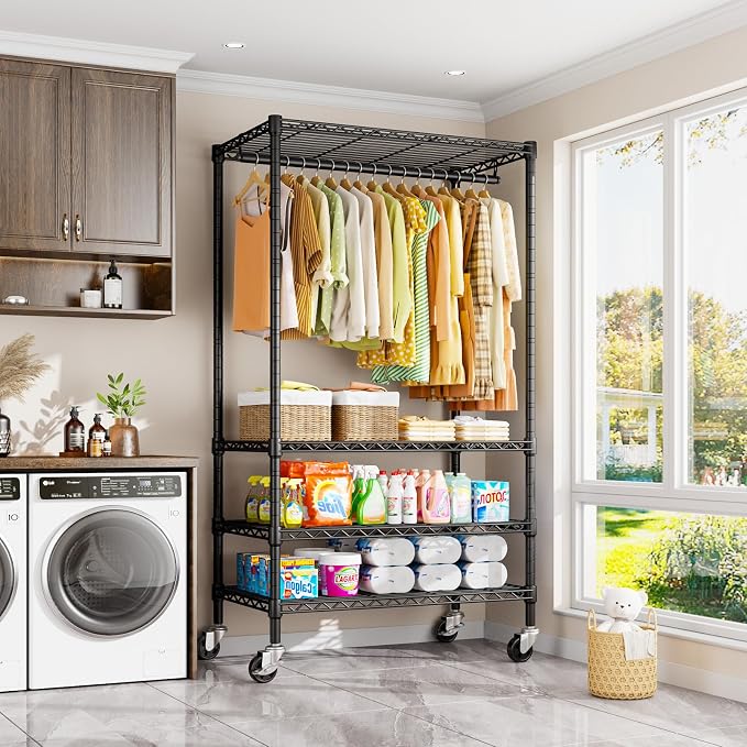 P9 Rolling Clothes Rack Heavy Duty, Clothing Racks - Image 3