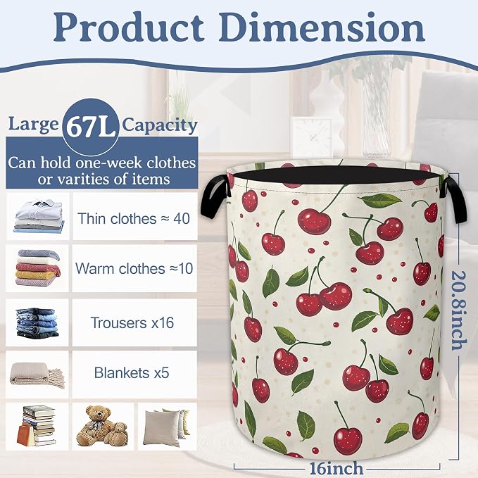 Cute Cherry Laundry Basket, Foldable Oxford Cloth Laundry Hamper - Image 2