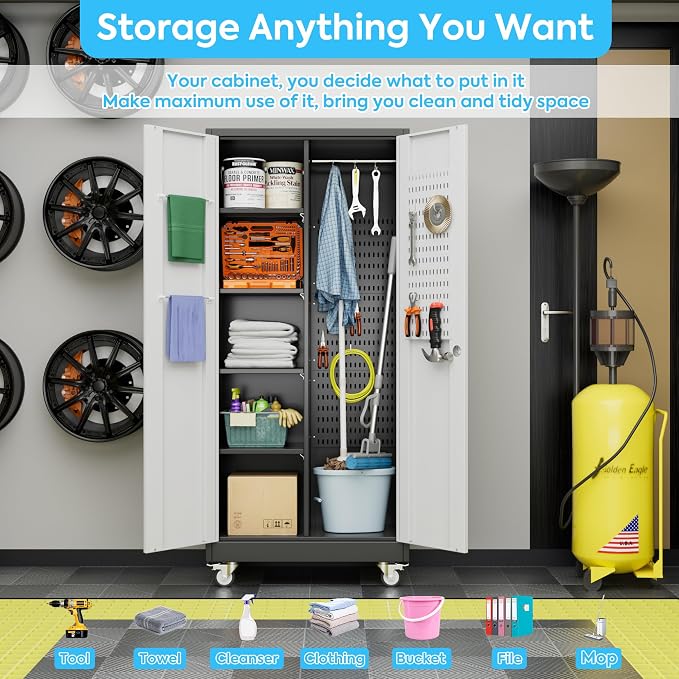 Metal Broom Closet Storage Cabinet, Garage Storage Cabinet - Image 6