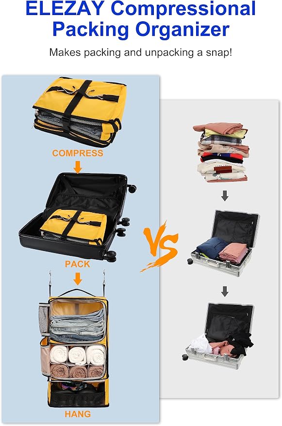 ELEZAY Hanging Packing Cubes Portable Closet 3-Shelf Travel Collapsible - Image 2
