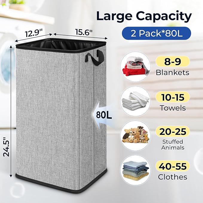 SNIGJAT 2 Pack Large Laundry Hamper, Tall Collapsible Laundry Basket - Image 2