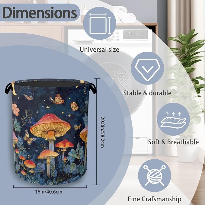 Mushroom Laundry Basket, Butterfly Moon Foldable Oxford Cloth Tote Bag Laundry - Image 2