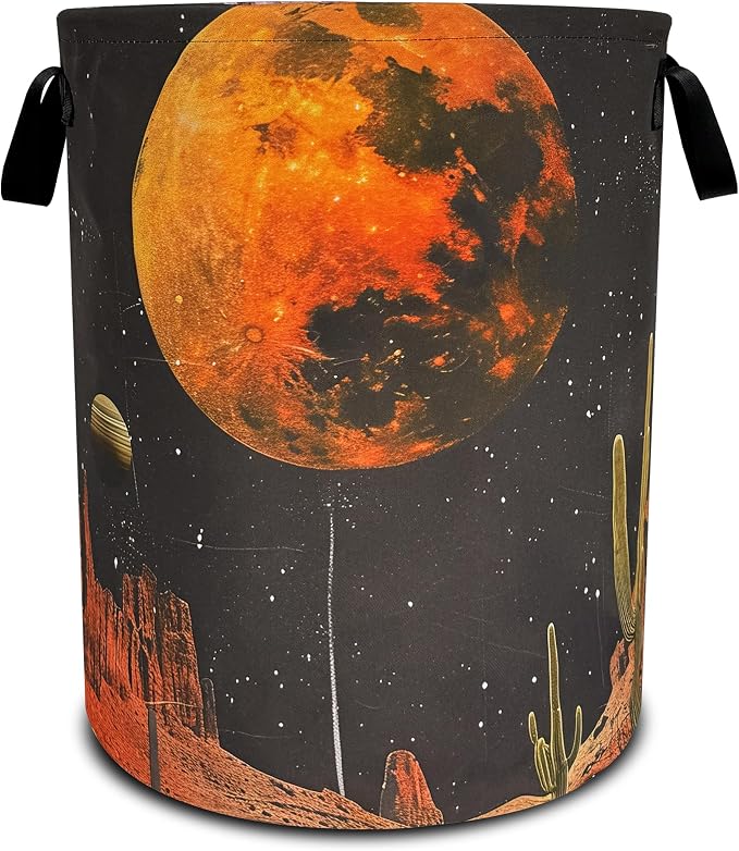 Full Moon Laundry Basket Desert Cactus Foldable Oxford Cloth Funny Tote Bag by NUTAINLA