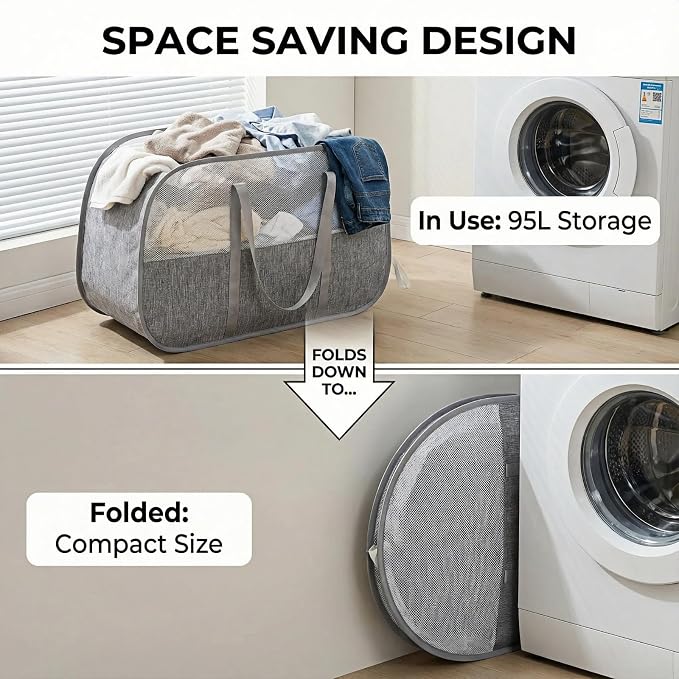 Large Collapsible Laundry Hamper, Breathable Mesh Design, Sturdy Steel Frame - Image 3