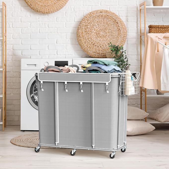 Simple Houseware Extra Large 2 Section Rolling Laundry Cart 265L – Heavy Duty - Image 6