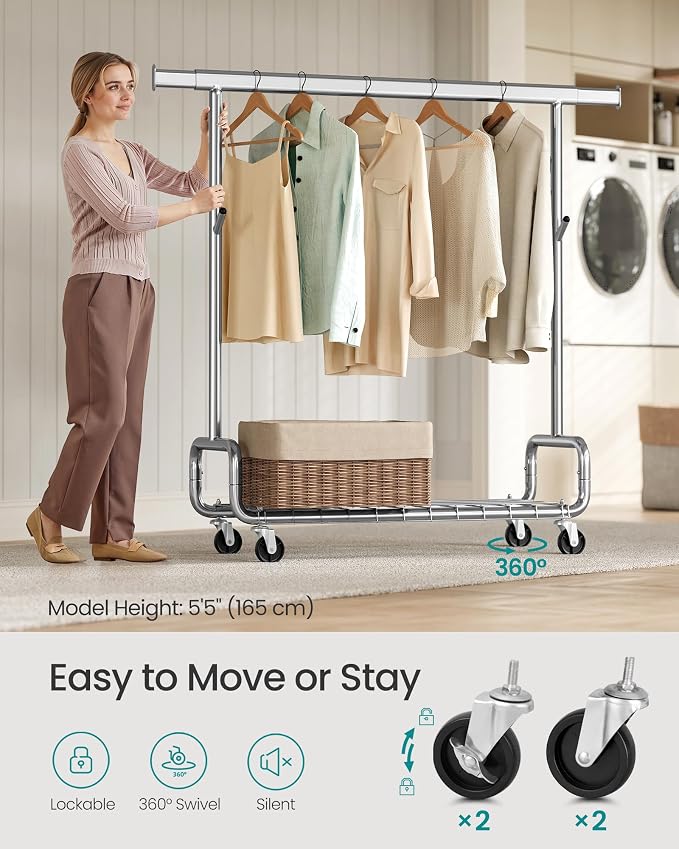 SONGMICS Clothes Rack, Heavy-Duty Rolling Clothing Garment Rack - Image 7