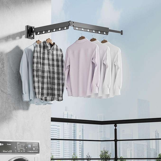 Clothes Drying Rack, Retractable and Foldable Laundry Drying Rack Wall Mount - Image 4