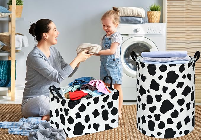 KUNRO Round Laundry Gift Basket Storage Hamper, Clothes Storage Organizer Bins - Image 5