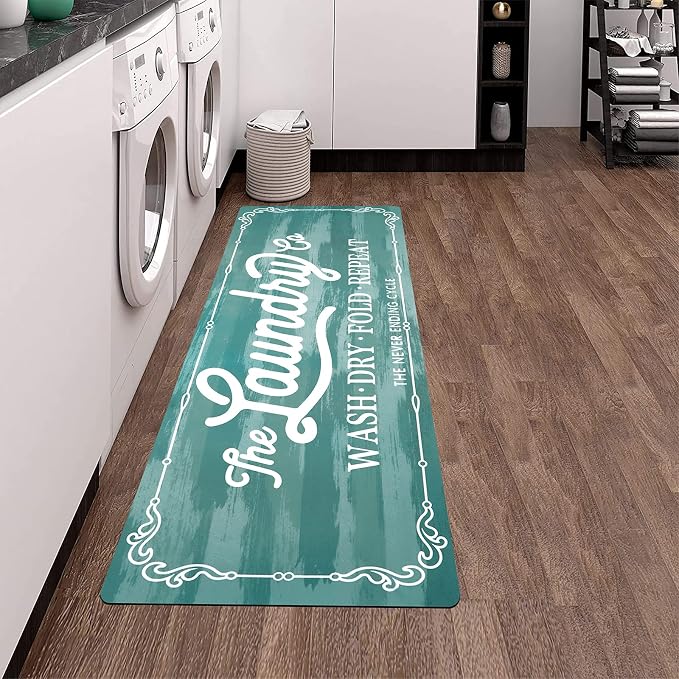 Pauwer Laundry Room Rug Runner 20"x48" Waterproof Rubber Laundry Mat Non Slip - Image 2