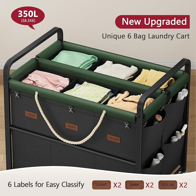 Tajsoon 350L Extra Large Laundry Sorter 6 Section, Heavy Duty Laundry Basket - Image 3