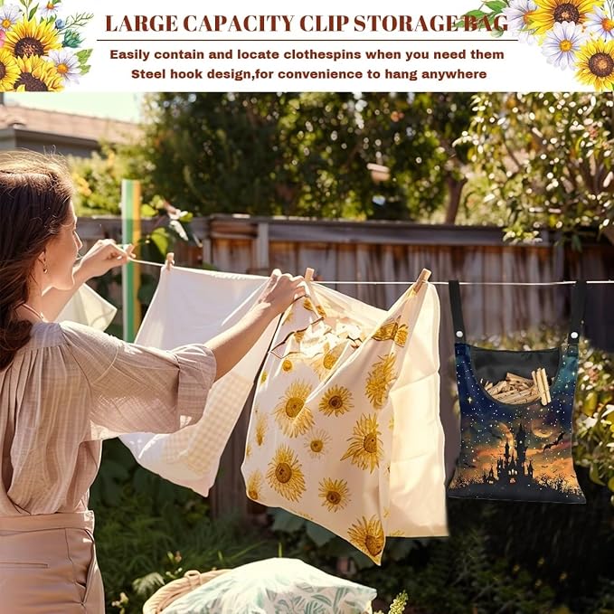 Halloween Castle Print Clothespin Bag Laundry Hanging Storage Organizer - Image 6