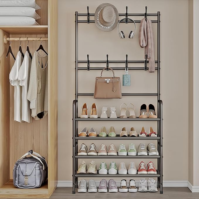 4 Tier Coat and Shoe Rack Entryway Coat Rack - Image 4