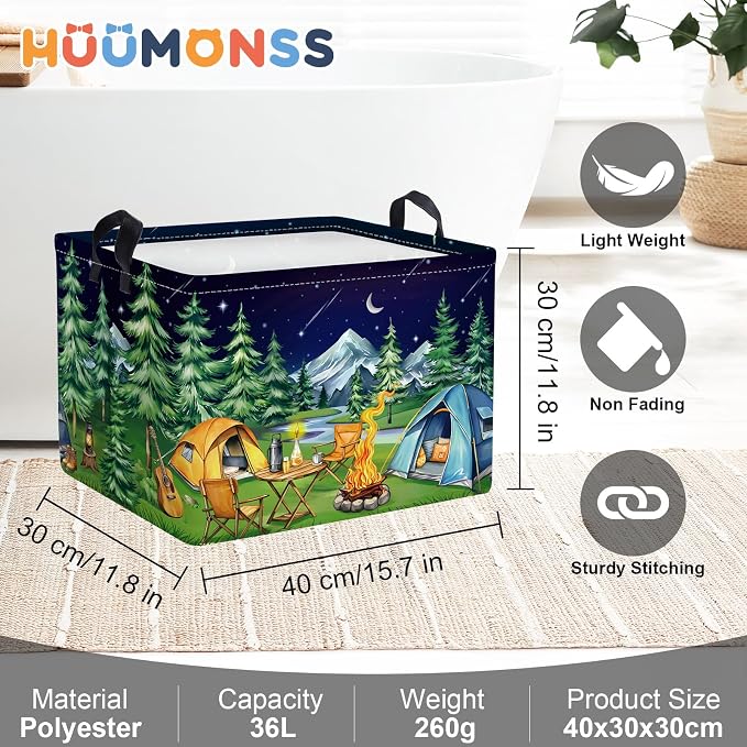 Night Camping Laundry Hamper Picnic Large Storage Basket Bonfire Collapsible - Image 6