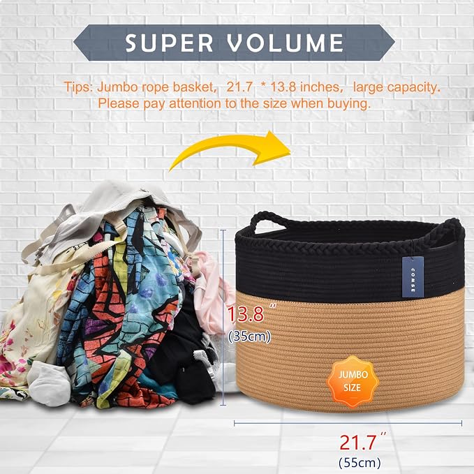 COMSE Extra Large Blanket Basket, Woven Laundry Basket, 21.7”x 13.8”, Nursery - Image 3