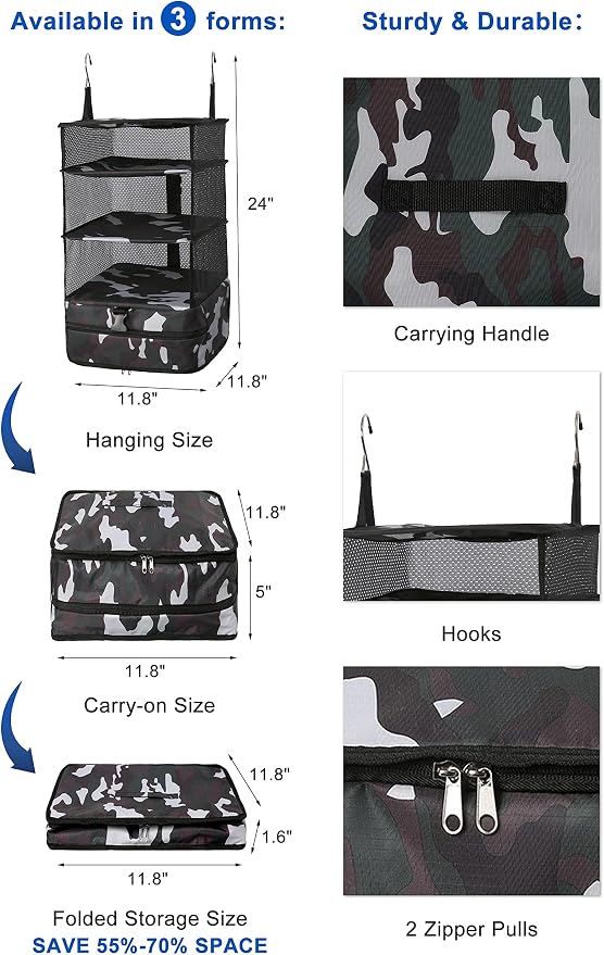 ELEZAY Hanging Packing Cubes Portable Travel Closet Collapsible Compression - Image 3