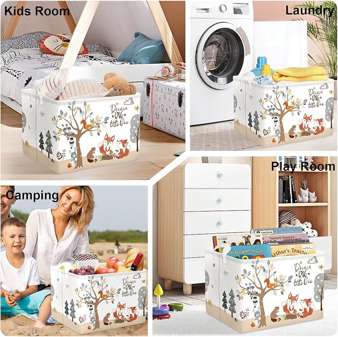 Forest Animals Laundry Hamper Woodland Tree Large Storage Basket Parents - Image 7