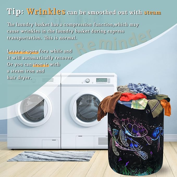 Watercolor Sea Turtle Laundry Basket Foldable Cute Turtles Laundry Hamper - Image 6