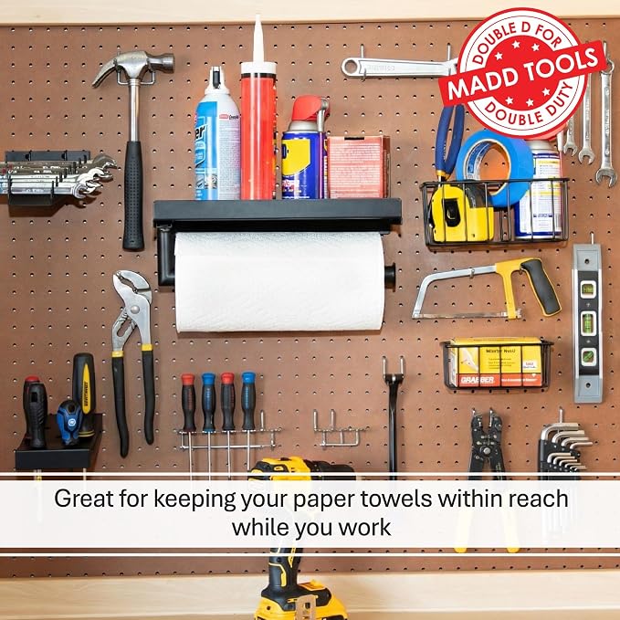 Pegboard Paper Towel Holder and Shelf, Peg Board Accessory Kit - Image 4