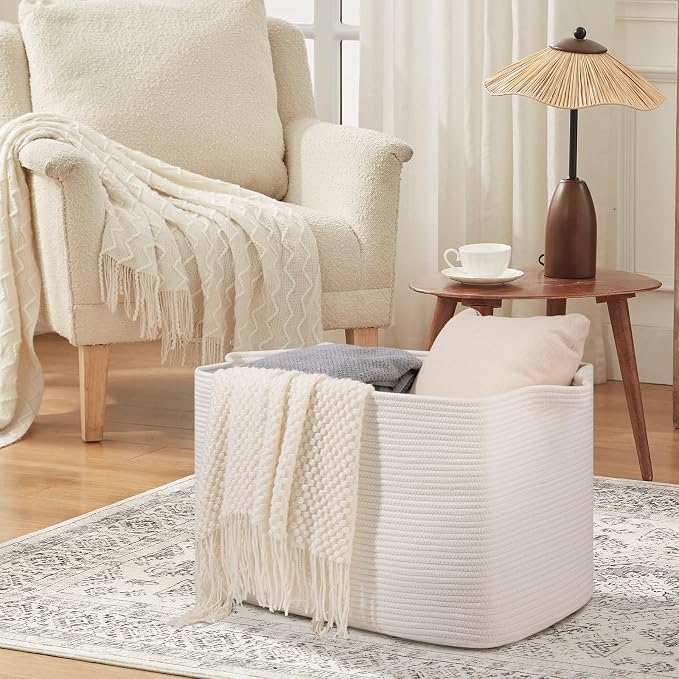 108L Extra Large Blanket Basket, 24.8" x 16.2" x 16.2" Rectangle Woven Storage - Image 3