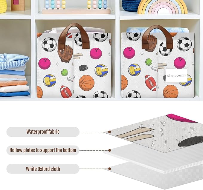 Sports Balls Gloves White Storage Bins Large Baskets Boxes Foldable Fabric - Image 4