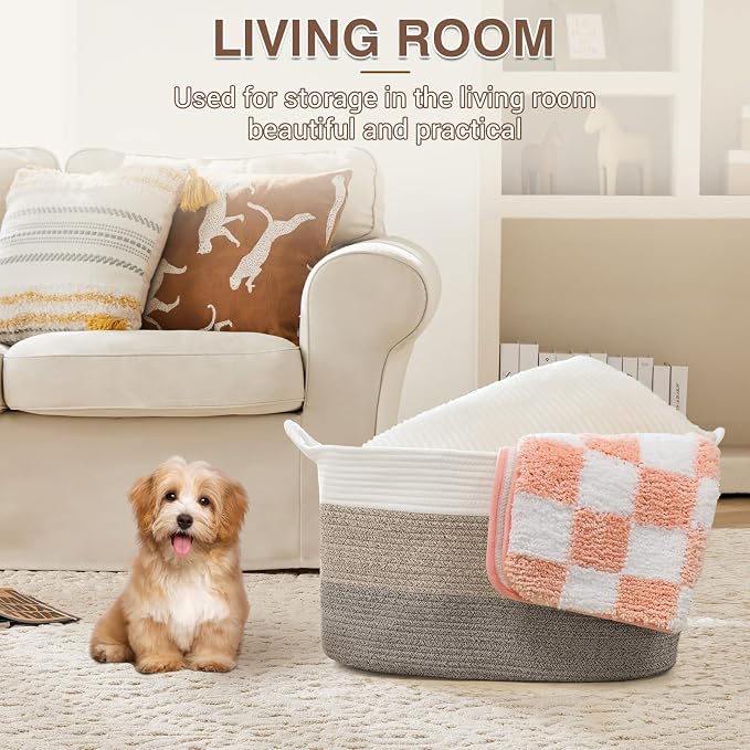 YOUDENOVA Nursery Storage Basket，21.6''×14.9''×11.8'' Rectangle Cotton Rope - Image 3