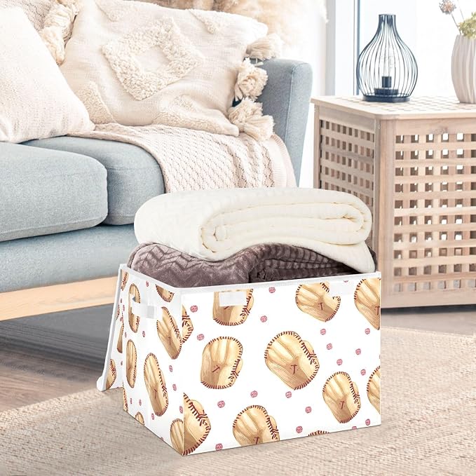 Storage Bin with Lid Baseball Gloves Pattern Storage Box Basket Large - Image 5
