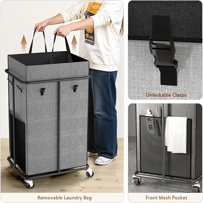 150L Large Laundry Basket with Wheels, Rolling Laundry Hamper with Removable - Image 5