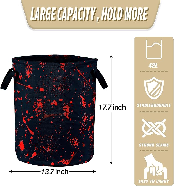 Blood Splattered Laundry Basket Blood Pattern Foldable Oxford Cloth Funny Tote - Image 2