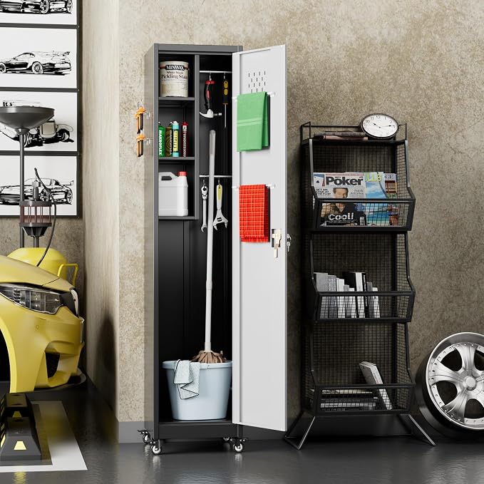 72" H Broom Closet Storage Cabinet, Metal Garage Storage Cabinet - Image 2