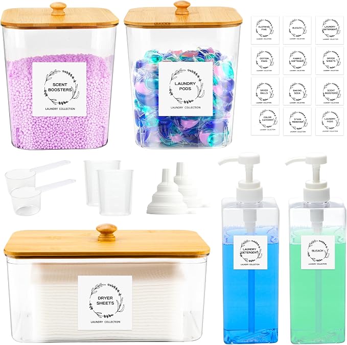 FEXIA 3+2 Pack Laundry Pods Containers and Dryer Sheet Holder by FEXIA