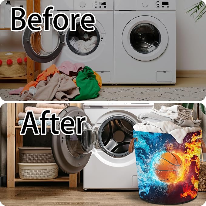 Basketball Fire Laundry Hamper Waterproof Collapsible Basket - Image 5