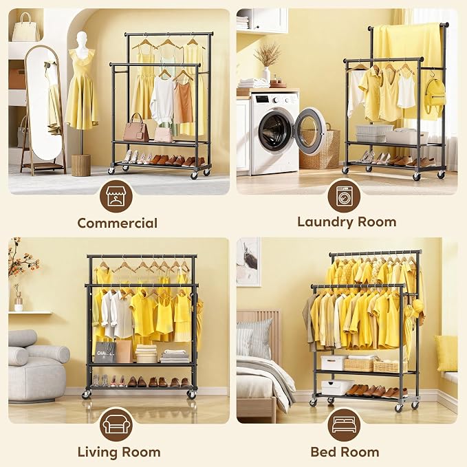 Rolling Clothes Rack with Doule Rod - Image 8