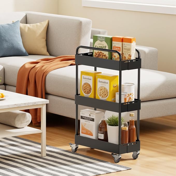 HOTEAGLE 3-Tier Rolling Cart Metal Expandable Utility Carts - Image 8