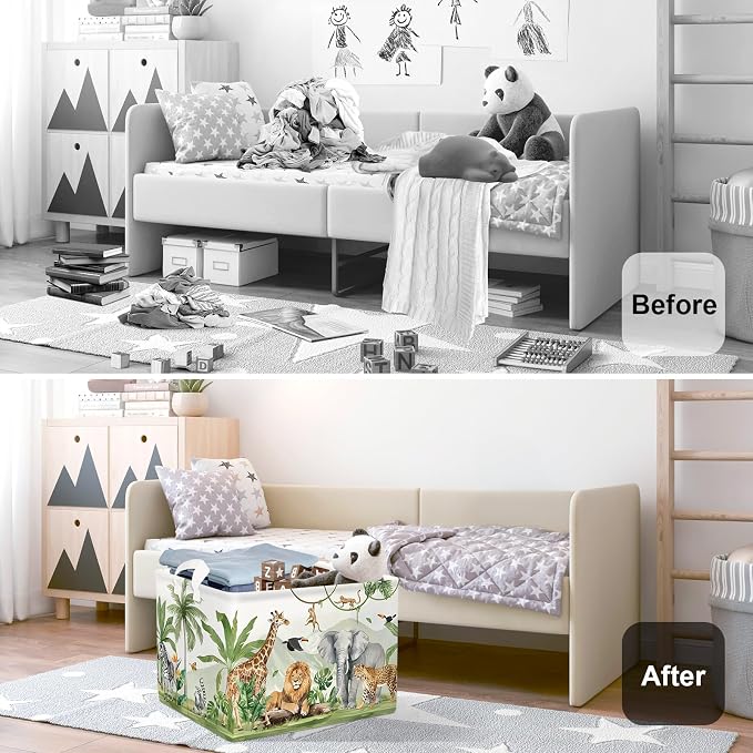 Safari Animals Baby Laundry Hamper Collapsible Clothes Kids Storage Basket - Image 2