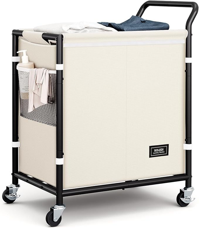 SOLEDI Laundry Basket with Wheels, 38 Gallons Laundry Hamper 2 Section by SOLEDI