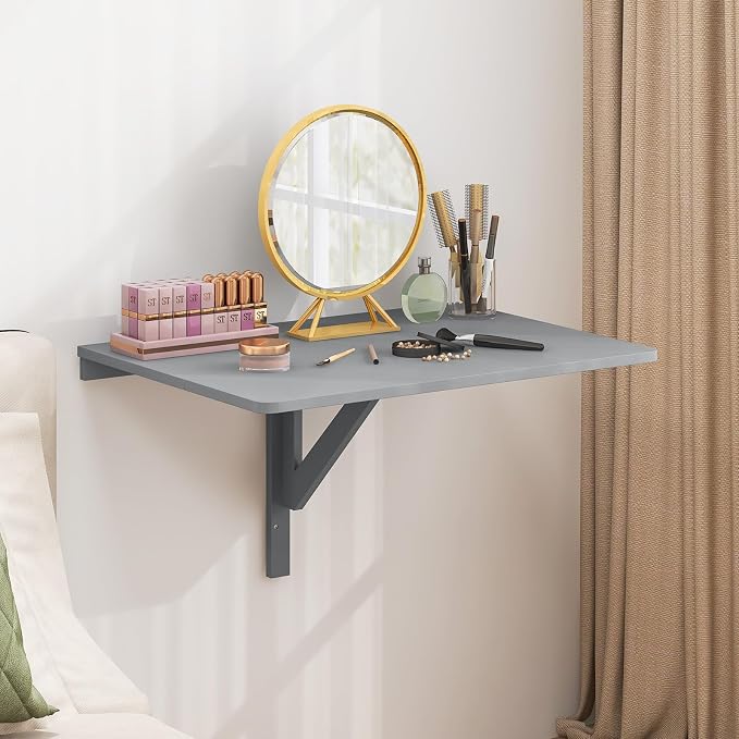 Giantex Wall Mounted Folding Table, 31.5" x 23.5" Wood Murphy Desk Drop-Leaf - Image 8