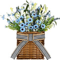 Spring Hanger Basket Wreath for Front Door 15" Blue Daisy Basket Artificial by Kuabiz