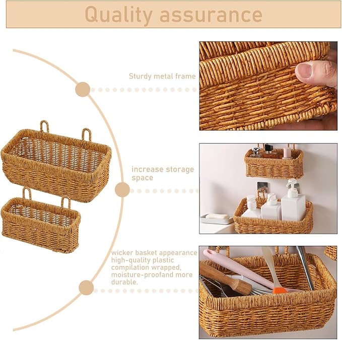 2 pack Wall Hanging Baskets for Storage Square Woven Hanging Basket - Image 5