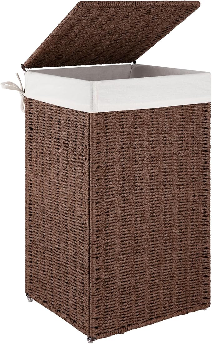 OIAHOMY Laundry Hamper with Lid, 17.2 Gal Wicker Hamper with Removable Liner Bag by MasterofSpaceOptimization