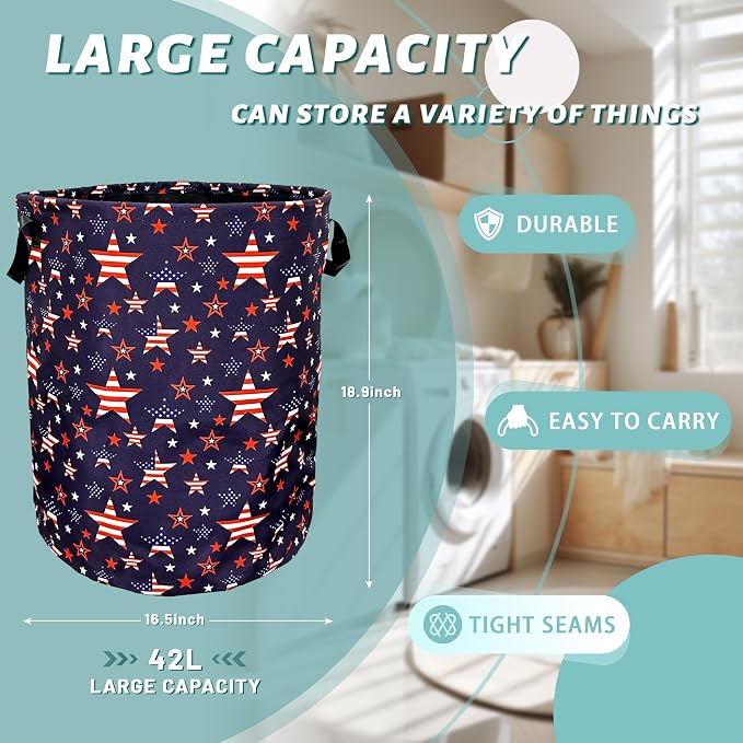 American Flag Laundry Basket Foldable - Image 2