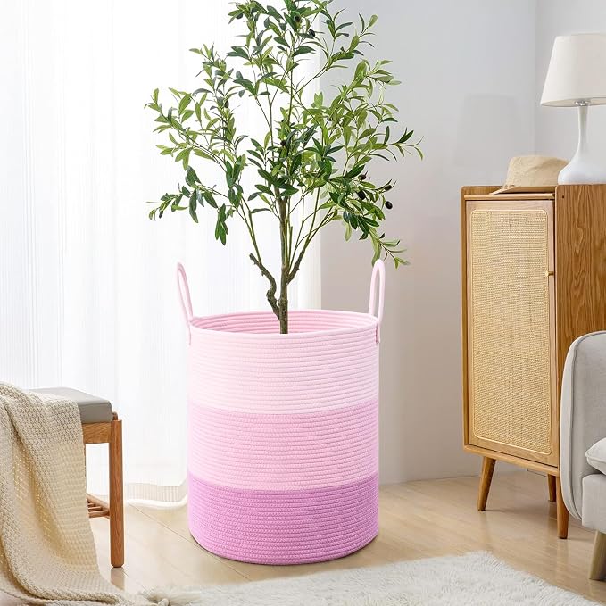 Laundry Hamper for Organizing, 52L Tall Laundry Baskets, Cotton Rope Woven - Image 8