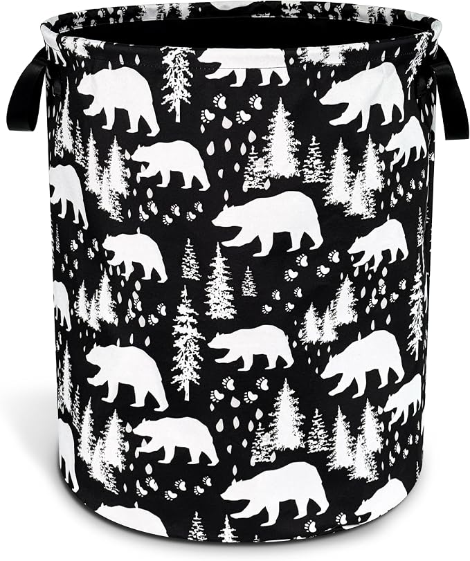 Bear Laundry Basket Forest Bear Paw Foldable Oxford Cloth Funny Tote Bag by NUTAINLA