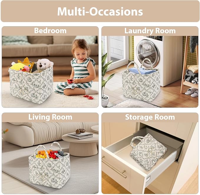 Storage Basket Boho Fabric Large Collapsible Floral Laundry Nursery Hamper - Image 4