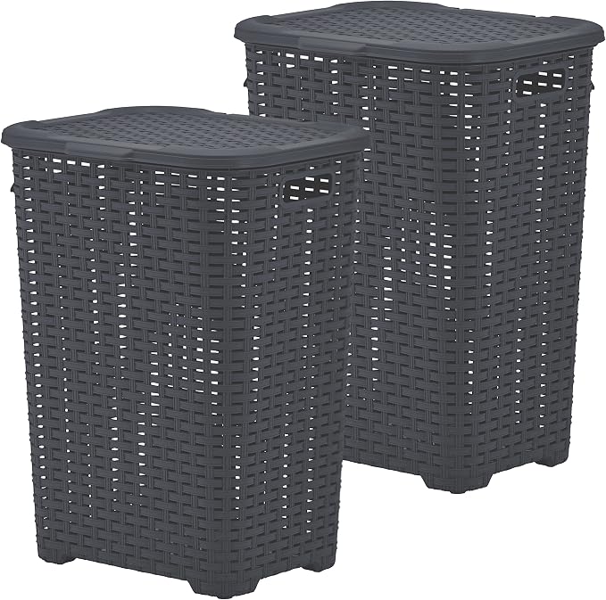Plastic Laundry Hamper with Lid 2 Pack Laundry Hamper Basket, Wicker Design 60 by Superio