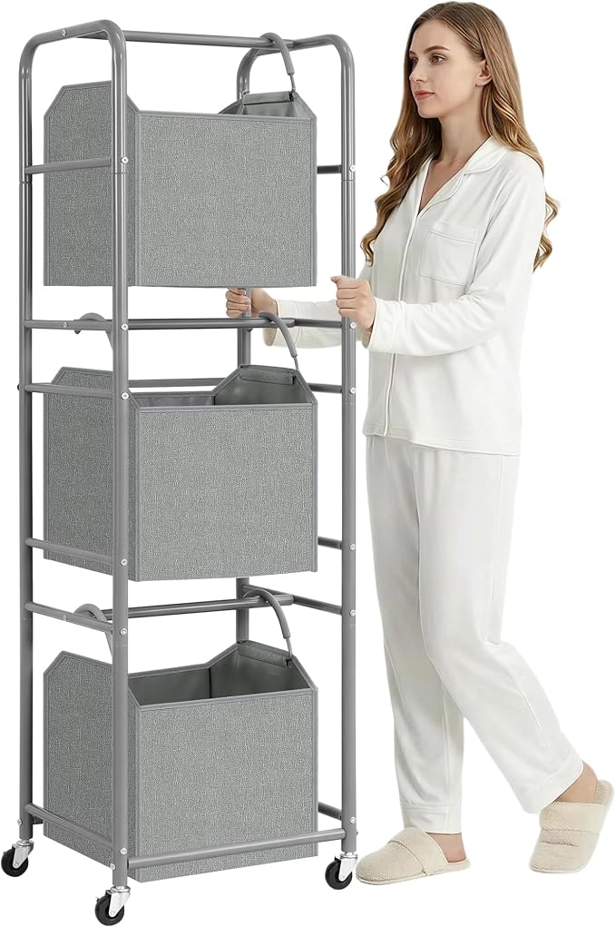 150L 3-Tier Vertical Laundry Hamper Sorter by Unknown