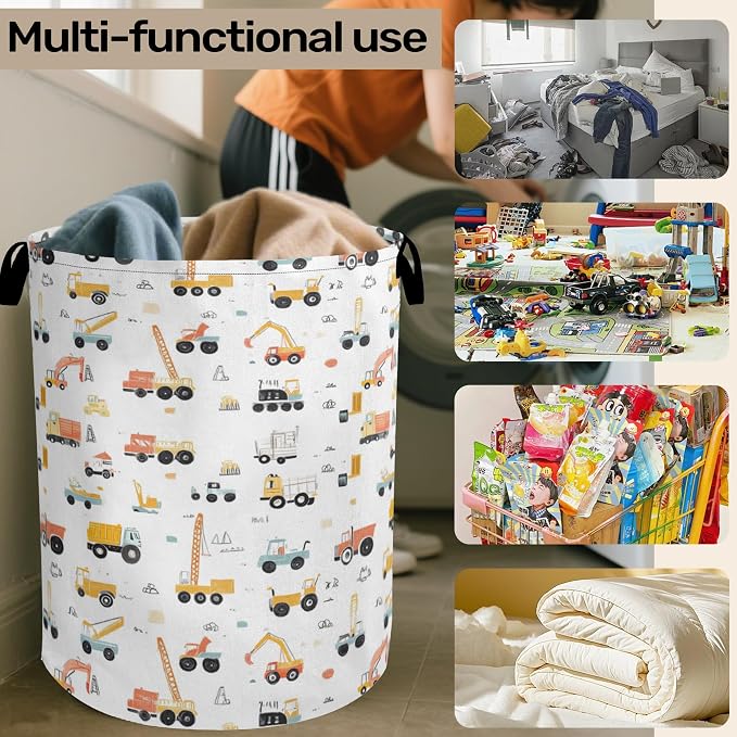 Cartoon Construction Vehicle Foldable Canvas Laundry Basket - Image 6